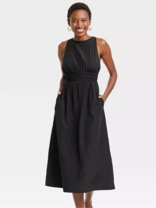 a new day Dresses & Skirts - a new day Black Crossback Smocked-Waist Midi Dress